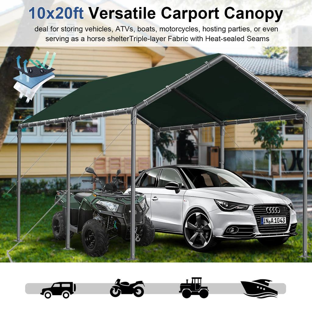 TANGJEAMER 10.00 x 20.00 x 9.20 Feet Beige Carport