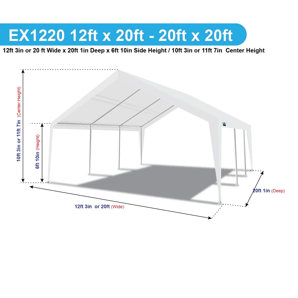 King Canopy Expandable Canopy 12' x 20' / 20' x 20', Steel Frame, 8-Leg, White