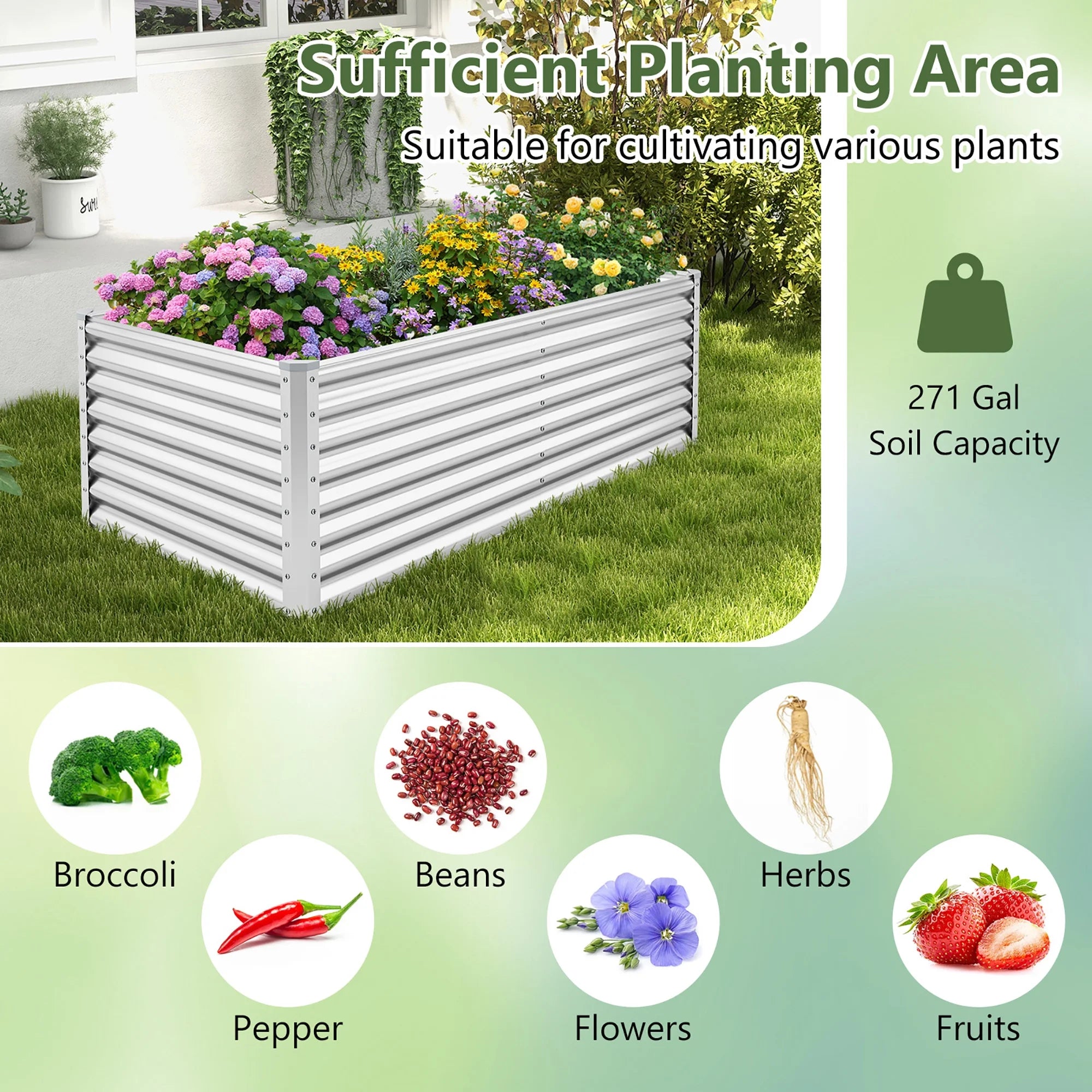 Gymax Raised Garden Bed Large Metal Planter Box Kit for Vegetable Herb 6' x 3' x 2'