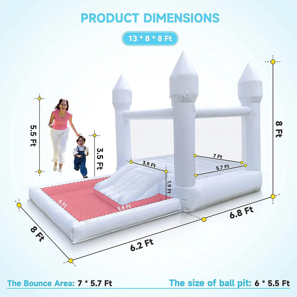 Connsann White Bounce House Oxford with Air Blower & Ball Pit for Kids Birthday Party, 13' x 8' x 8'