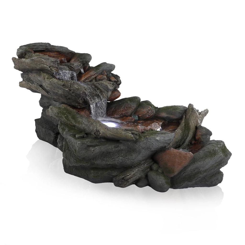 Alpine Corporation 59" x 16" x 20" Polystone Light-Up Cascading Floor Pump Fountain, Brown