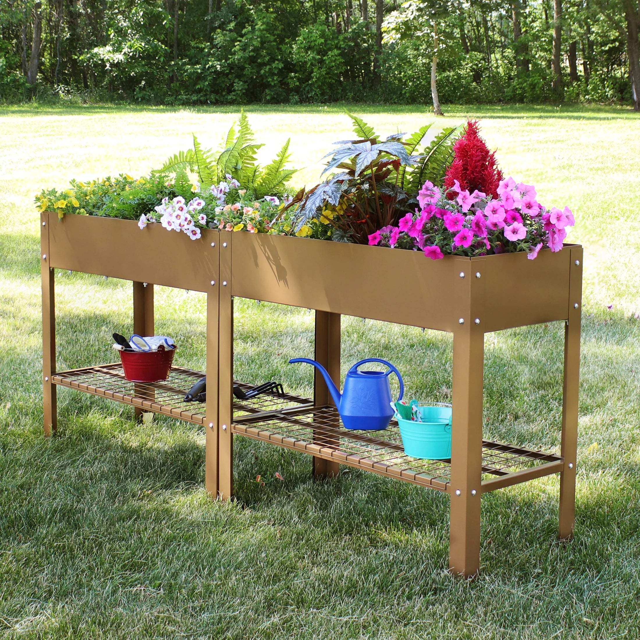 Sunnydaze 35.75" x 16" x 31.75" Black Galvanized Steel Raised Garden Bed, Set of 2