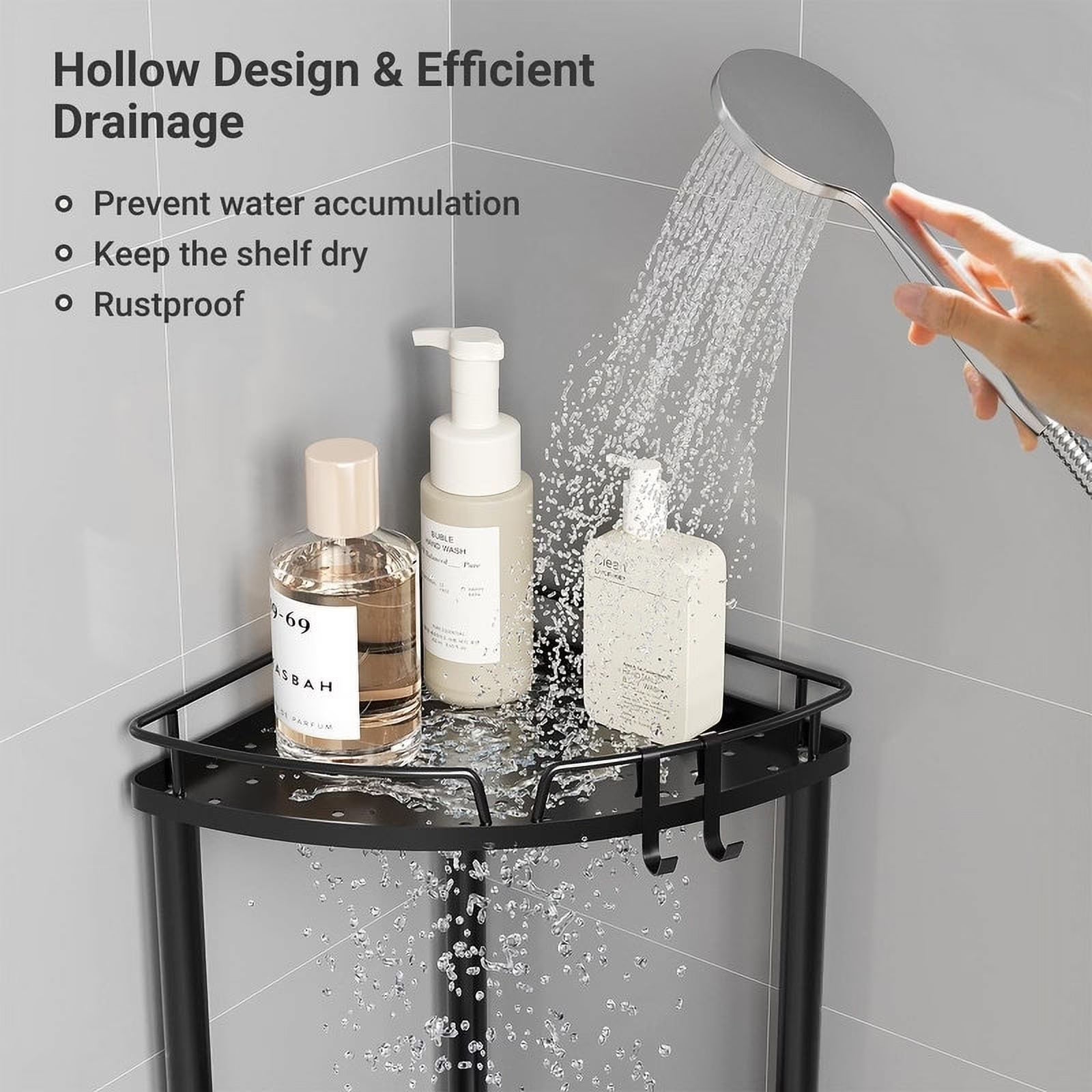 Corner Shower Caddy - 9.6"D x 9.6"W x 30.9"H Black-3 Tier