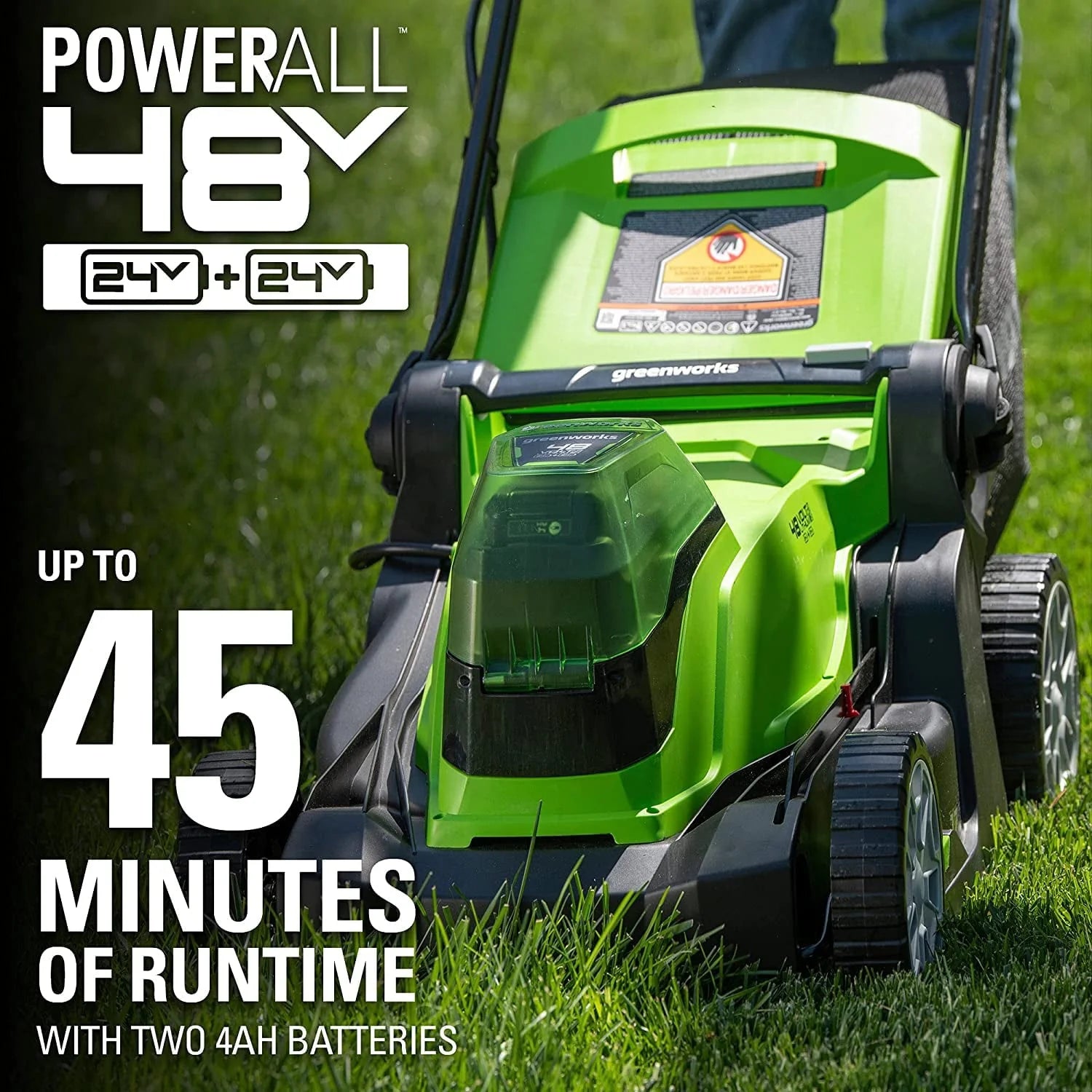 Greenworks 48V (2 x 24V) 17" Lawn Mower, With 2 x 24V 4Ah Batteries and Dual Port Charger
