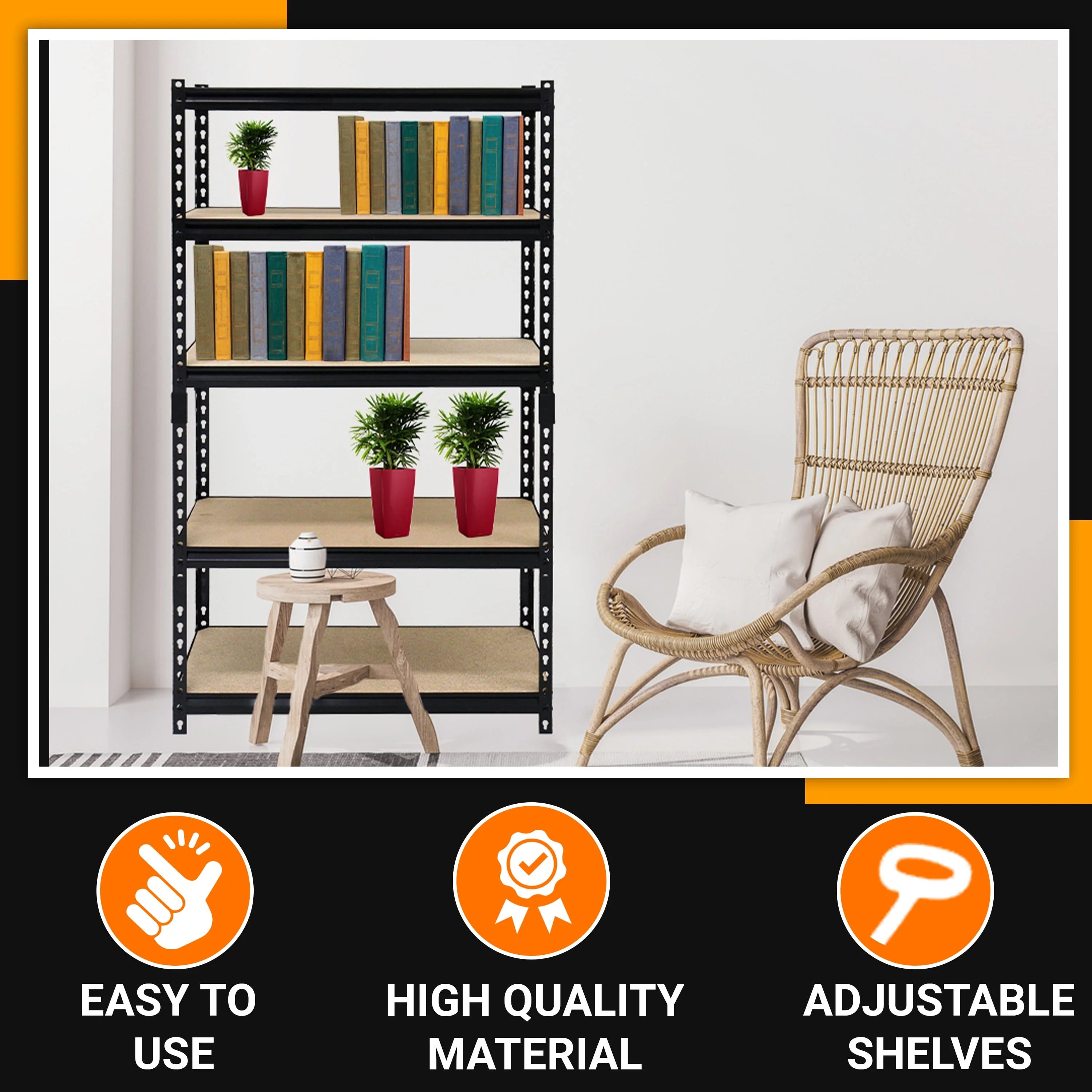 Juggernaut Storage 36"W x 18"D x 72"H 5-Shelf Steel Shelving, Black