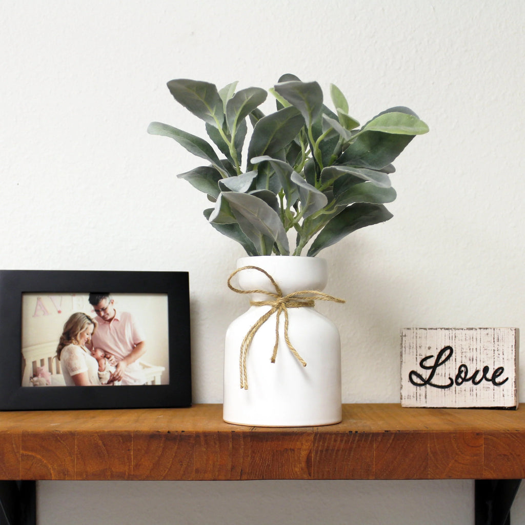 Mainstays Artificial Lamb's Ear in White Ceramic Pot (11.5"H x 7"W x 7"D)