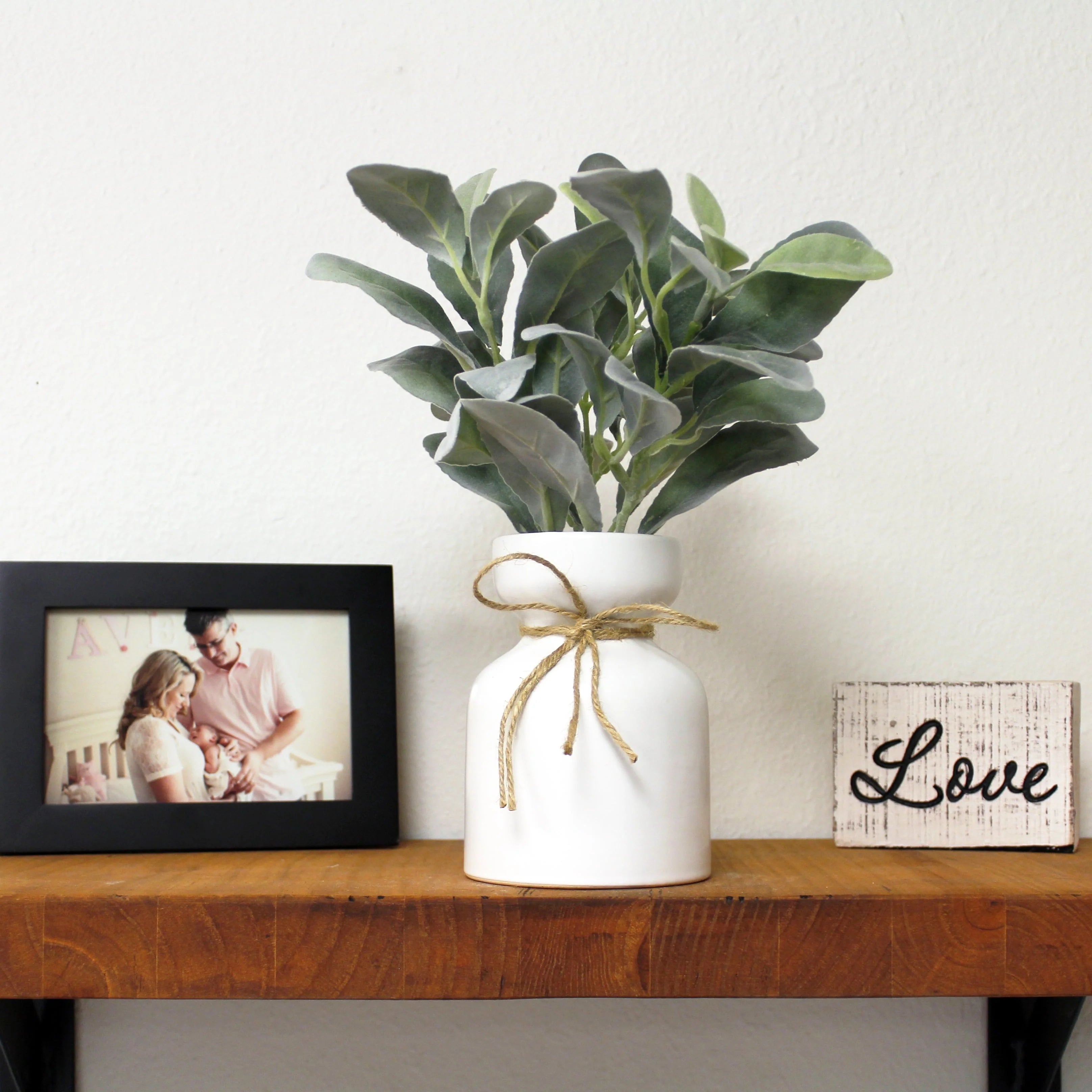 Mainstays Artificial Lamb's Ear in White Ceramic Pot (11.5"H x 7"W x 7"D)