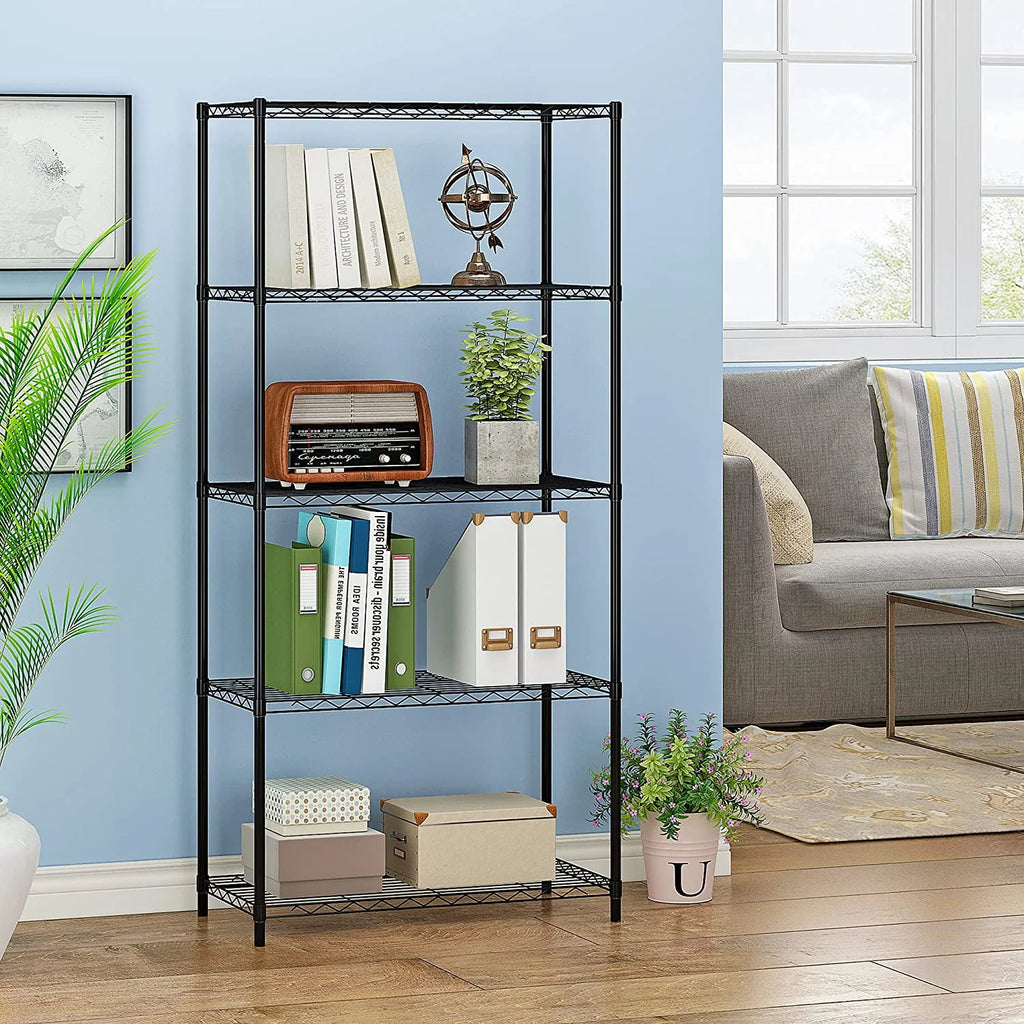 Vebreda 5-Tier Wire Shelving Unit, 21.7"L x 11.8"W x 59.1"H, Black