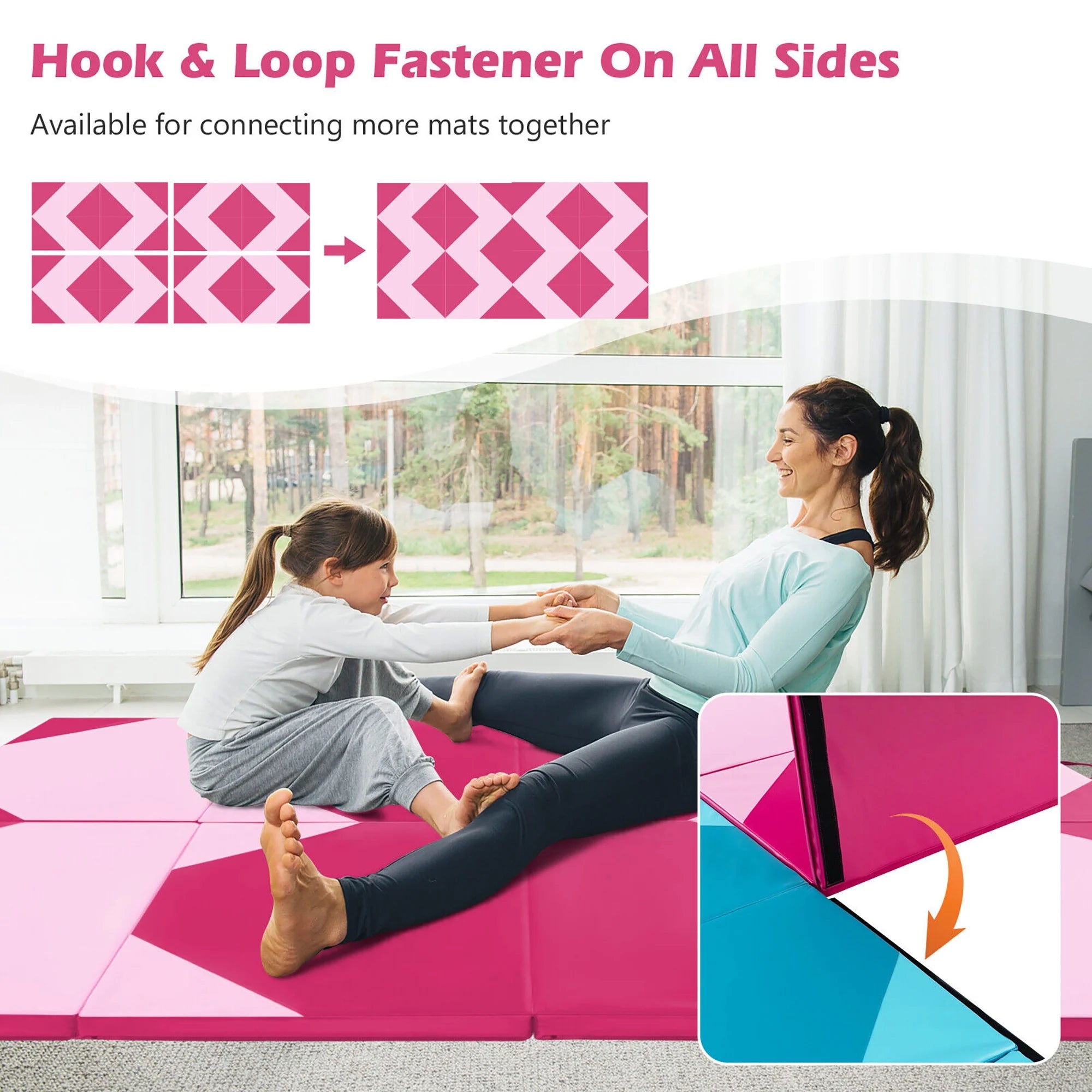 Gymax 10' x 4' x 2'' 4-Panel Folding Gymnastics Exercise Mat w/ Hook & Loop Fasteners Blue