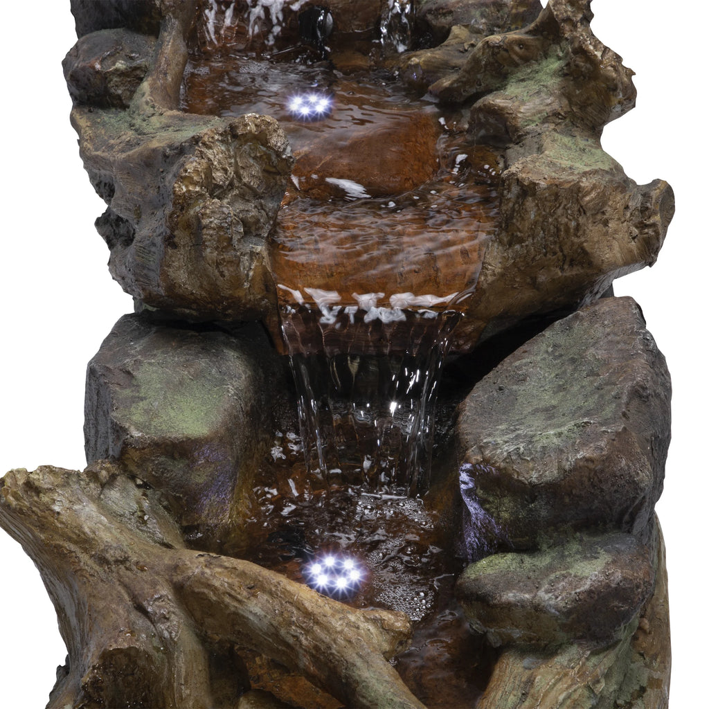 Alpine Corporation 59" x 16" x 20" Polystone Light-Up Cascading Floor Pump Fountain, Brown