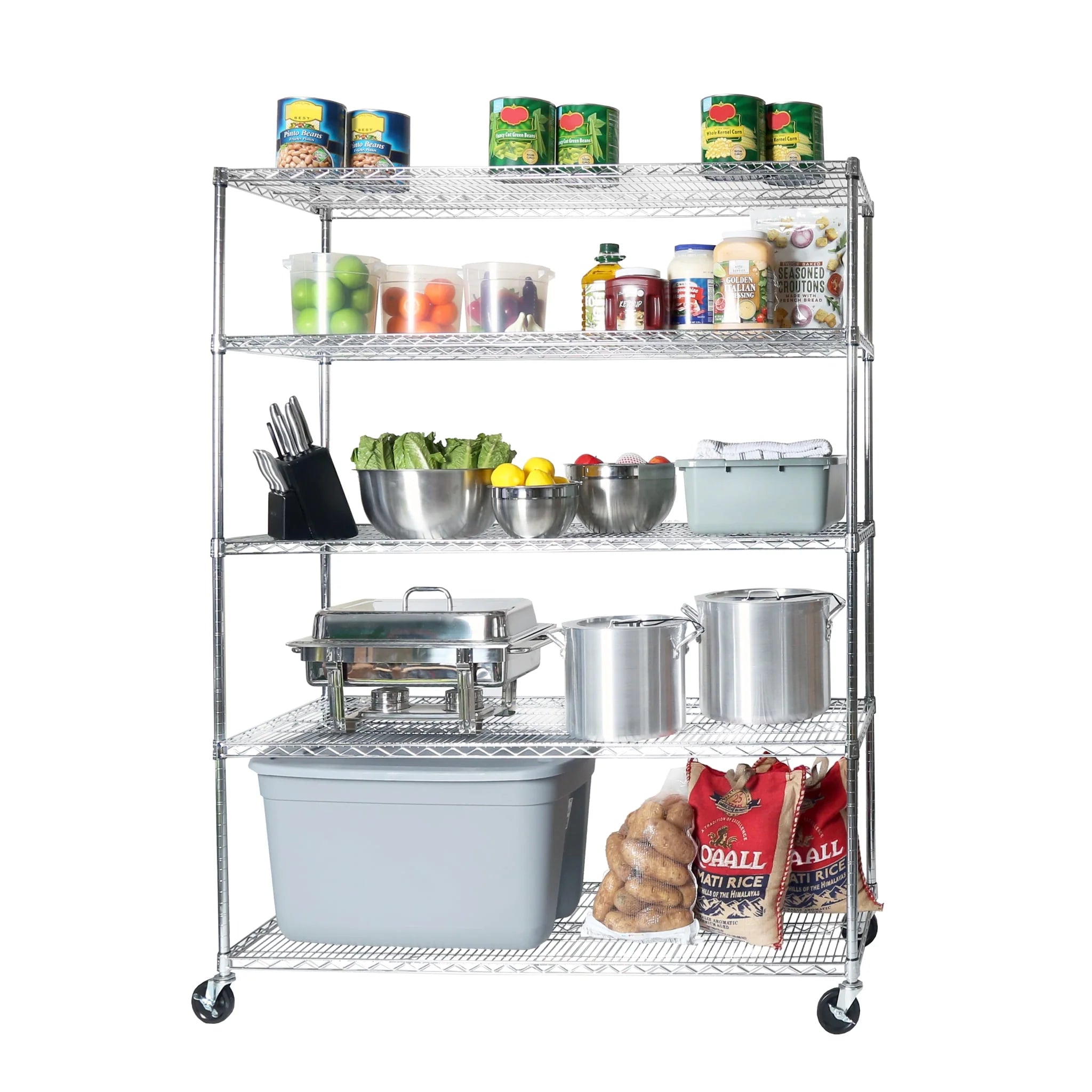 Seville Classics 60"W x 24"L x 72"H 5-Shelf Steel Wire Freestanding Shelves, Silver