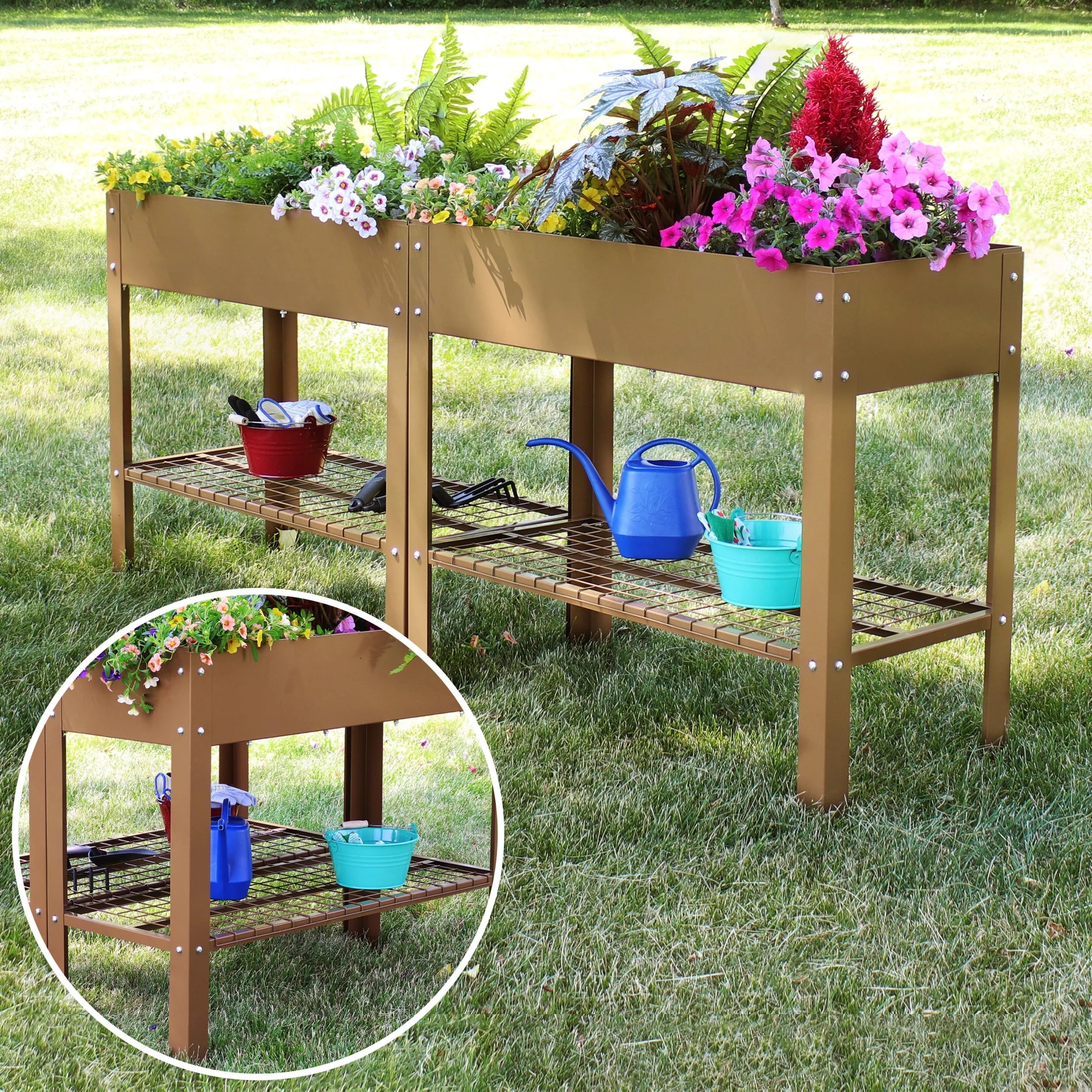 Sunnydaze 35.75" x 16" x 31.75" Black Galvanized Steel Raised Garden Bed, Set of 2