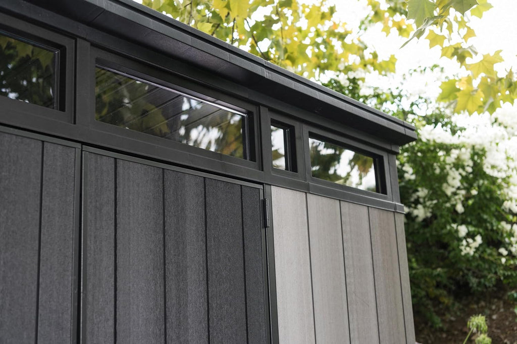 11 x 7 ft Resin Outdoor Storage Shed - Grey & Black Garden Shed Kit for Tools and Patio Storage