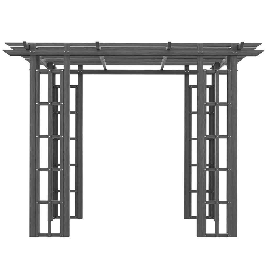 Outsunny 9' x 9' x 7' Dark Grey Vinyl Pergola, Flat Top, Adjustable Canopy