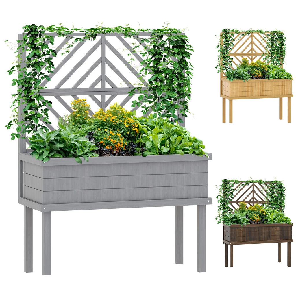GHooa Raised Garden Bed with Trellis for Climbing Plants 41.25" W x 17.75" D x 55" H-Gray