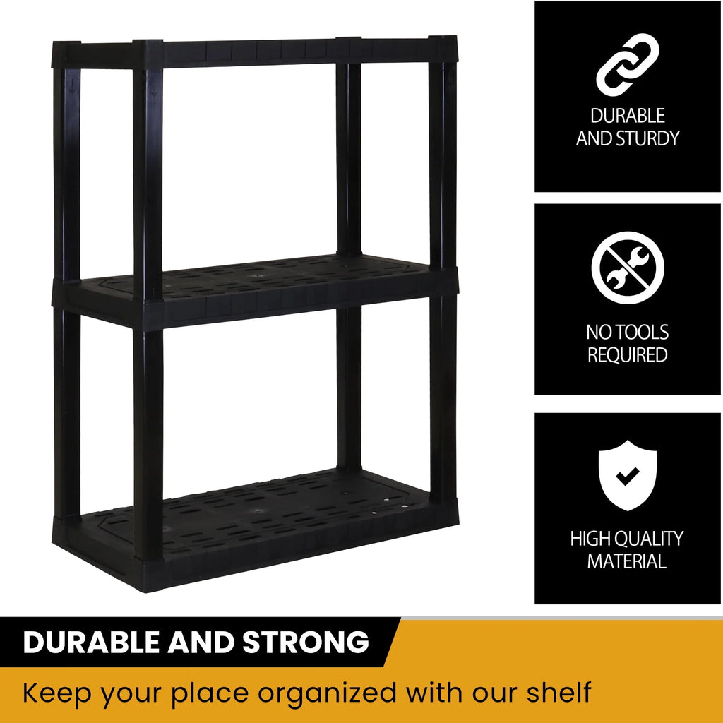 Hyper Tough 3-Tier Shelving Unit, W30 x D14 x H39" Multipurpose Garage Plastic Shelf Organizer, Black