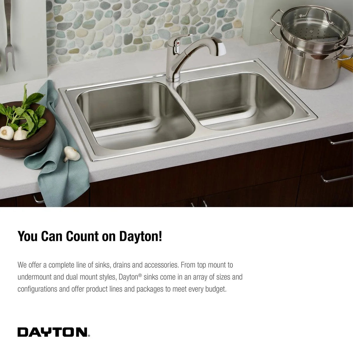 Elkay Dayton Stainless Steel 33" x 22" x 8", 60/40 Double Bowl Dual Mount Sink