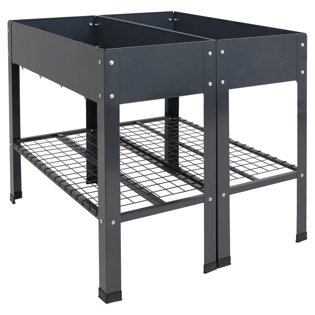 Sunnydaze 35.75" x 16" x 31.75" Black Galvanized Steel Raised Garden Bed, Set of 2