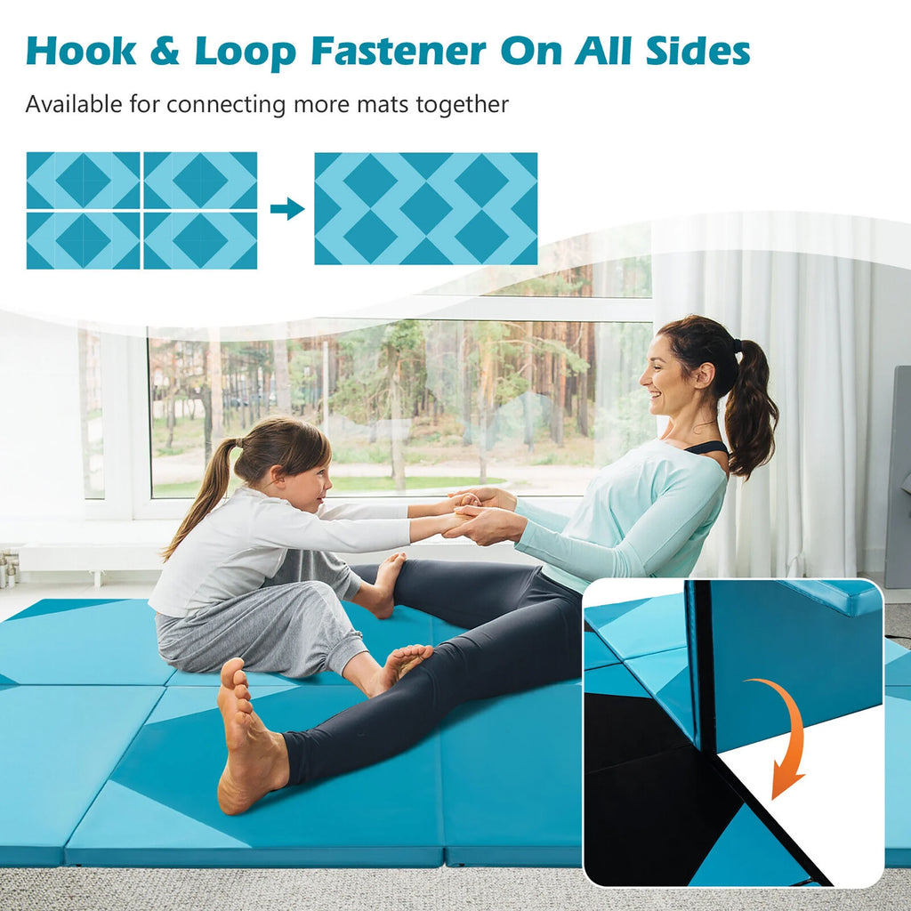 Gymax 10' x 4' x 2'' 4-Panel Folding Gymnastics Exercise Mat w/ Hook & Loop Fasteners Blue