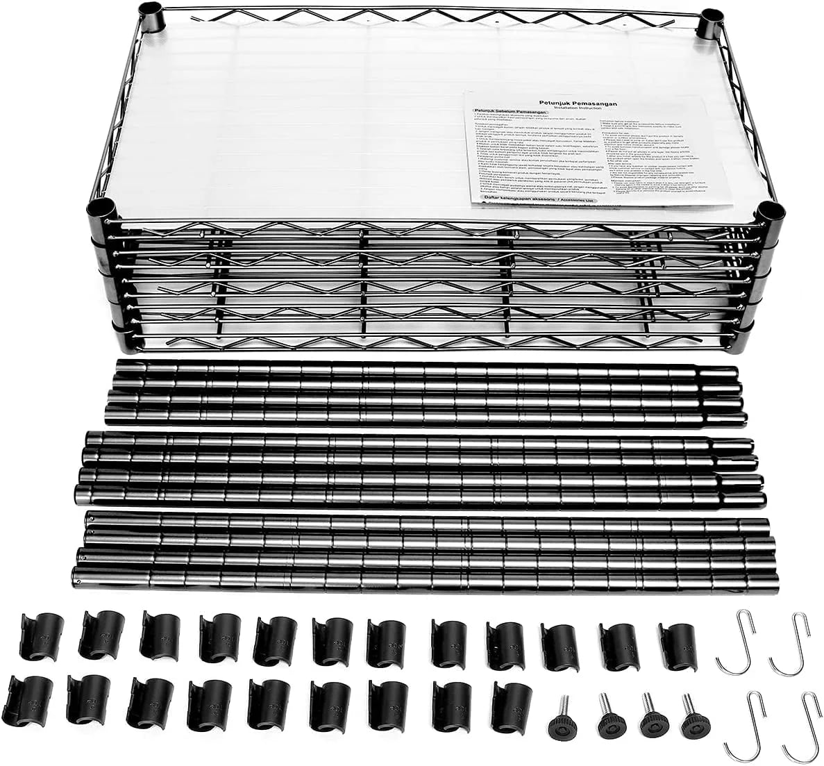 Vebreda 5-Tier Wire Shelving Unit, 21.7"L x 11.8"W x 59.1"H, Black