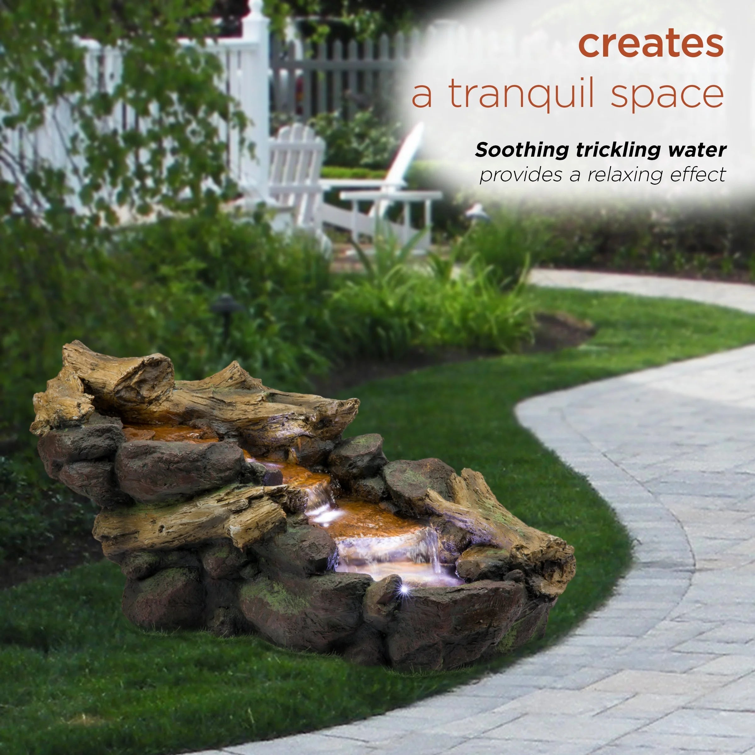 Alpine Corporation 59" x 16" x 20" Polystone Light-Up Cascading Floor Pump Fountain, Brown