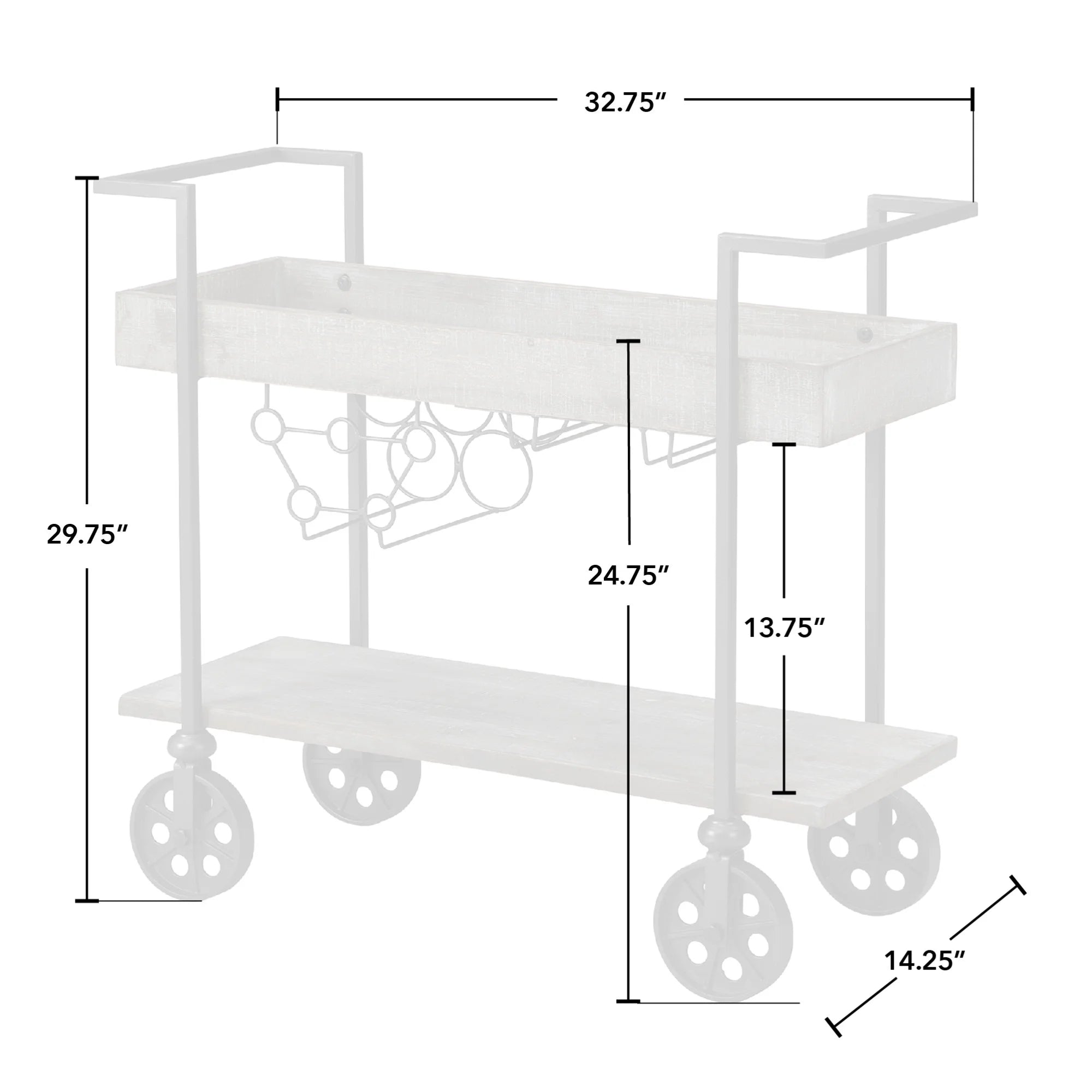 FirsTime & Co. Brown Factory Row Bar Cart, Industrial, Metal, 29.75 x 14.25 x 29.75 in