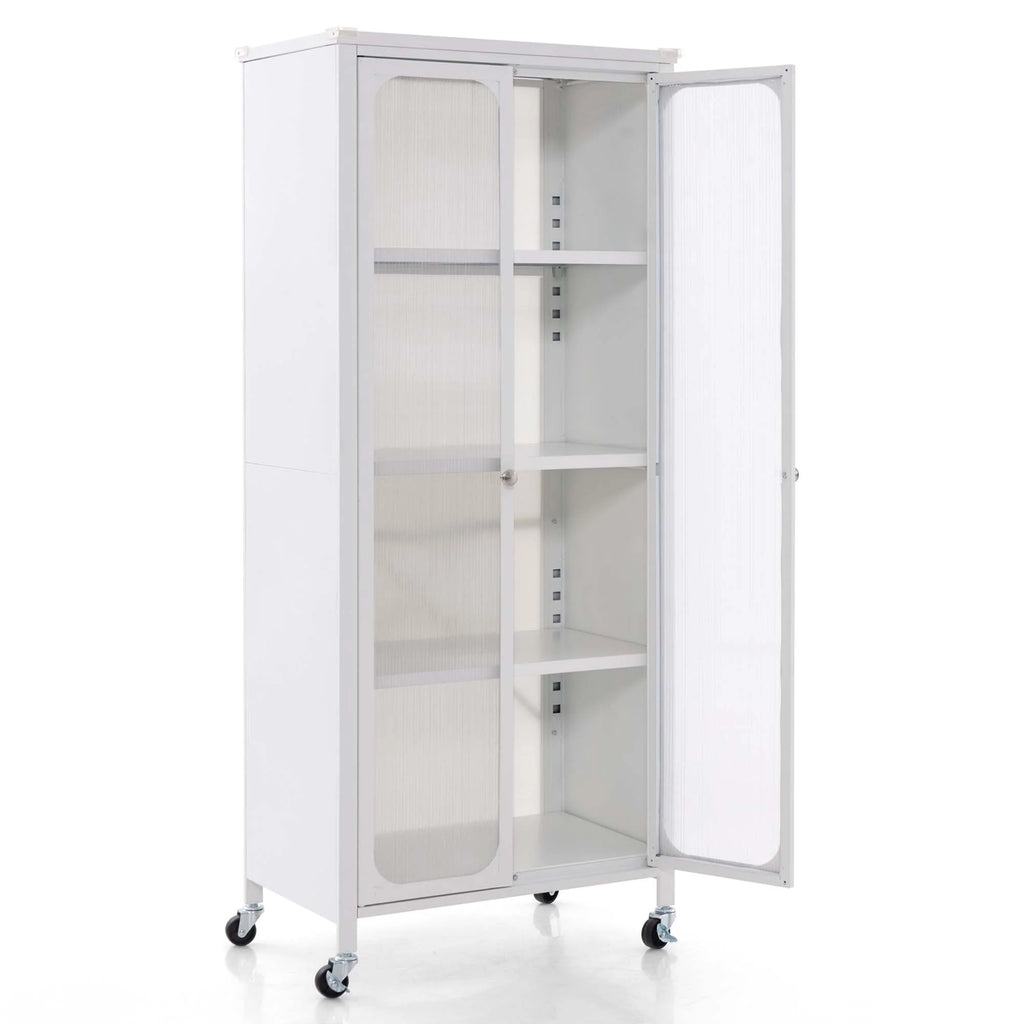 Costway Storage Cabinet with Wheels & 2 Translucent Doors Adjustable Shelves Sideboard 24" x 14.5" x 58"