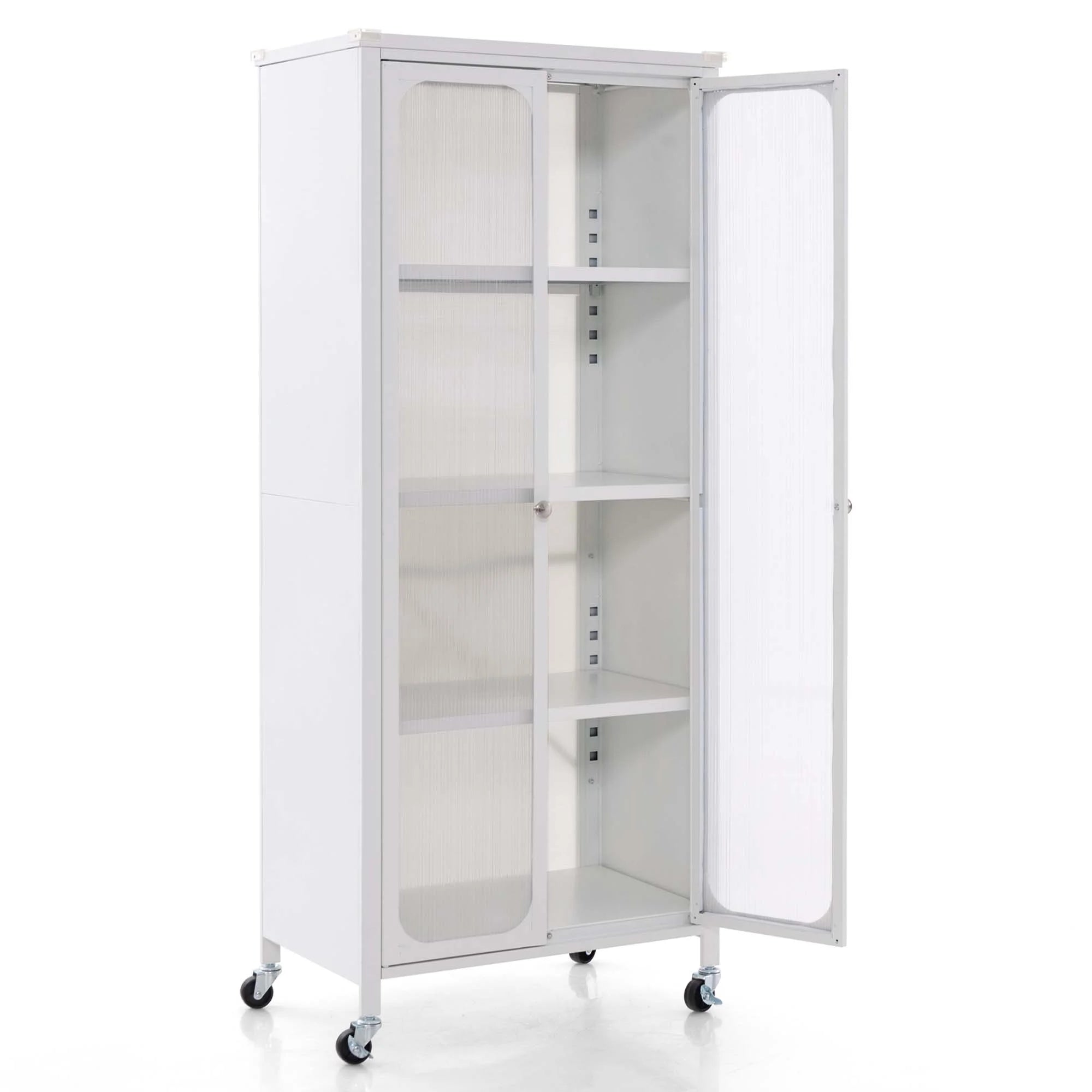 Costway Storage Cabinet with Wheels & 2 Translucent Doors Adjustable Shelves Sideboard 24" x 14.5" x 58"