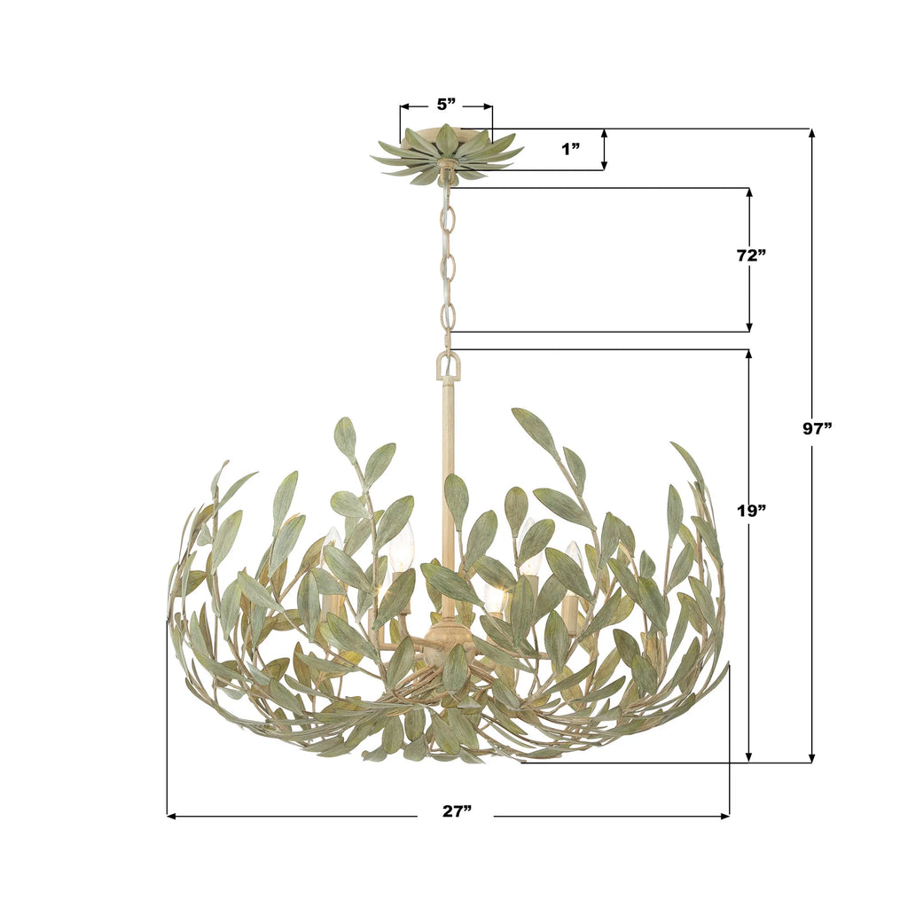 Crystorama Broche 6 Light Antique Gold Chandelier - 27"W x 19"H x 27"D
