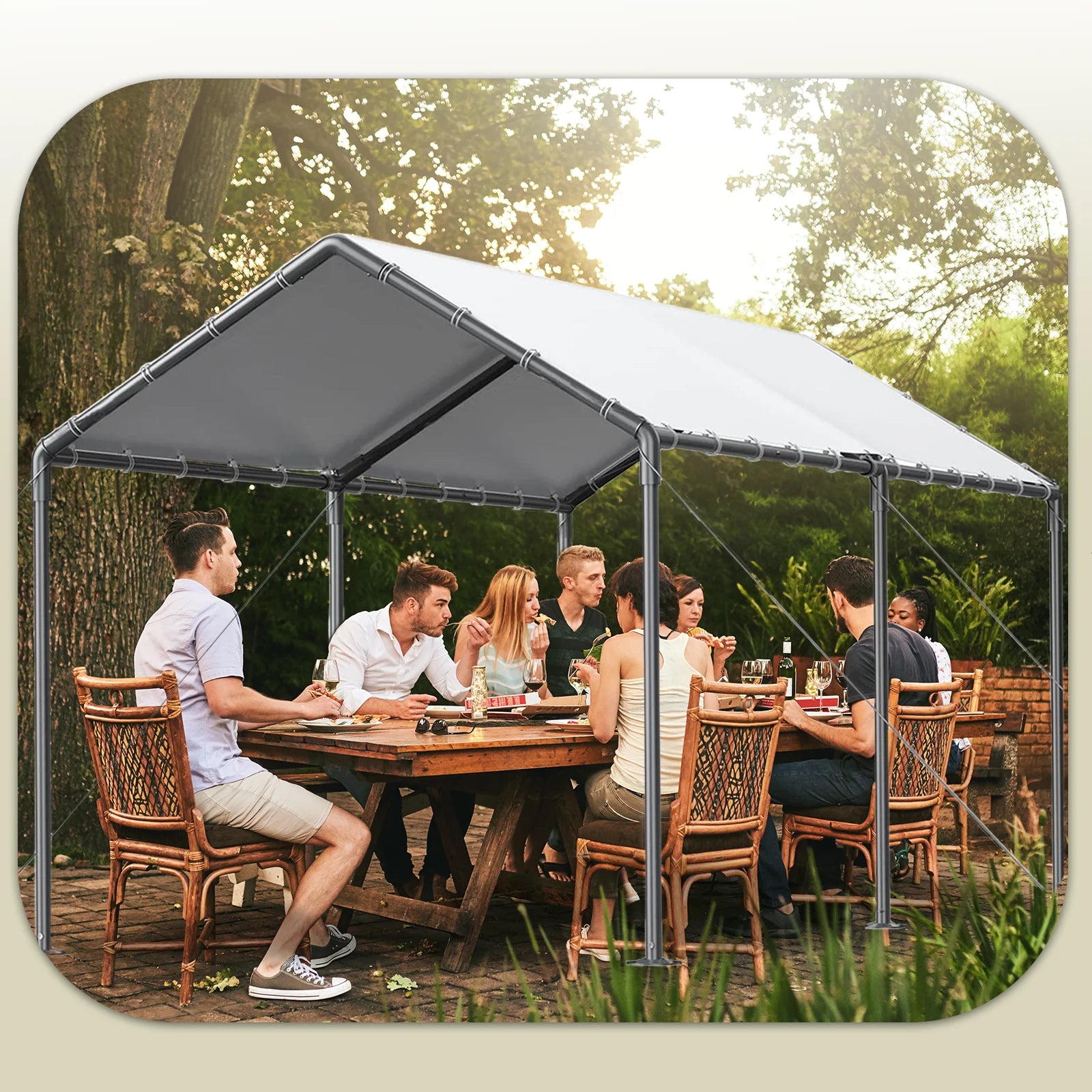 TANGJEAMER 10.00 x 20.00 x 9.20 Feet Beige Carport