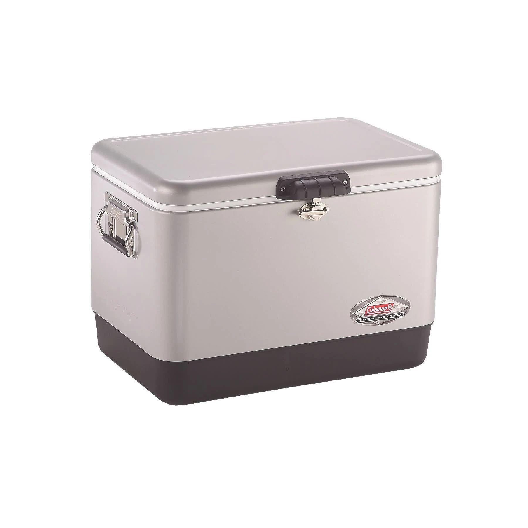 54 Quart Steel Belted Cooler - Hard Outdoor Cooler with Seat Lid and Leak Resistant Drain
