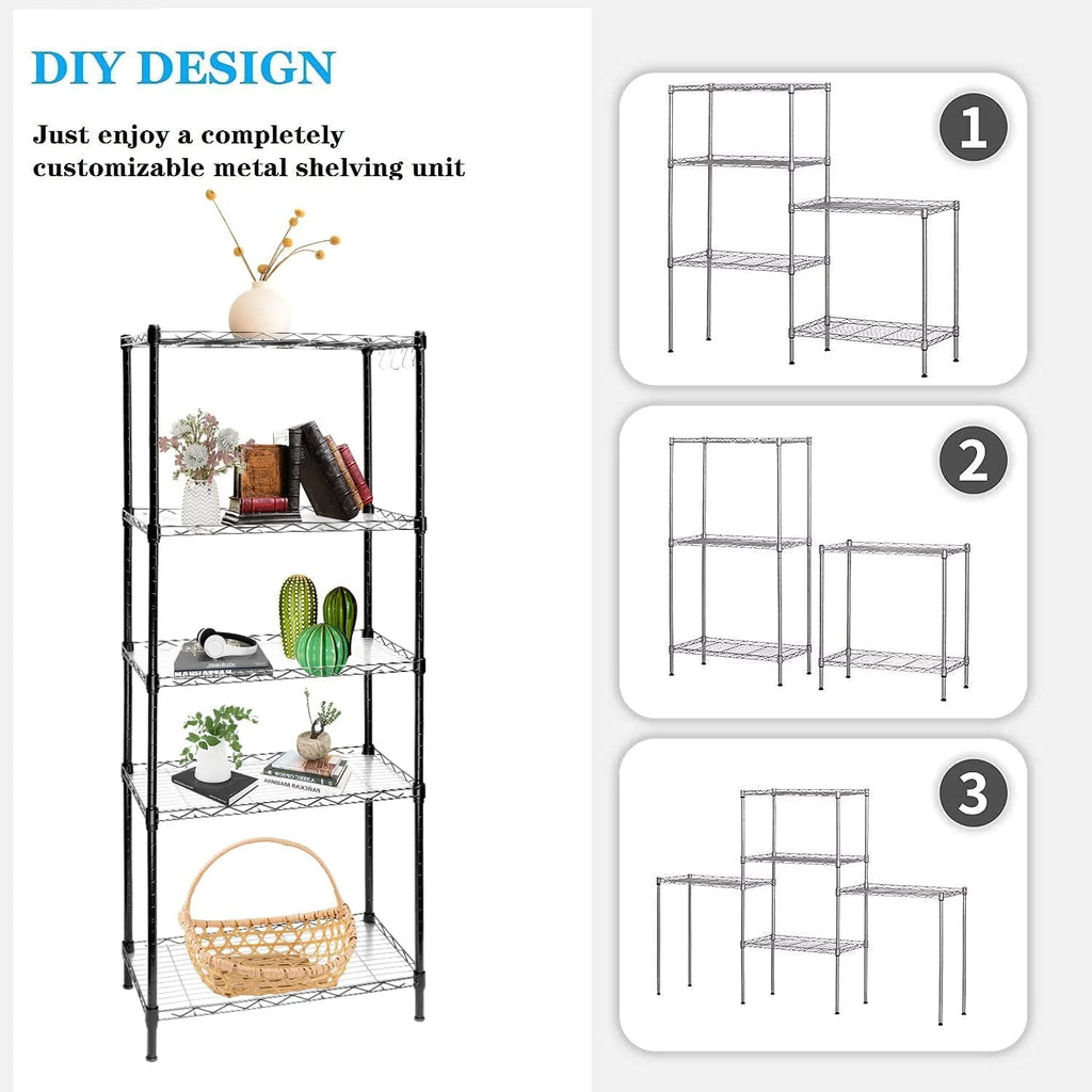 Vebreda 5-Tier Wire Shelving Unit, 21.7"L x 11.8"W x 59.1"H, Black