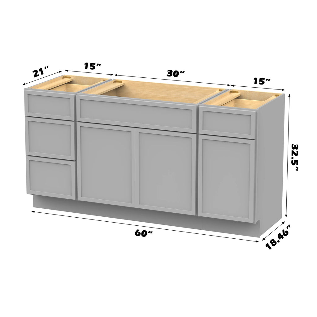 60 in. W x 21 in. D x 32.5 in. H Freestanding Bathroom Vanity Cabinet without Top in Smoky Gray