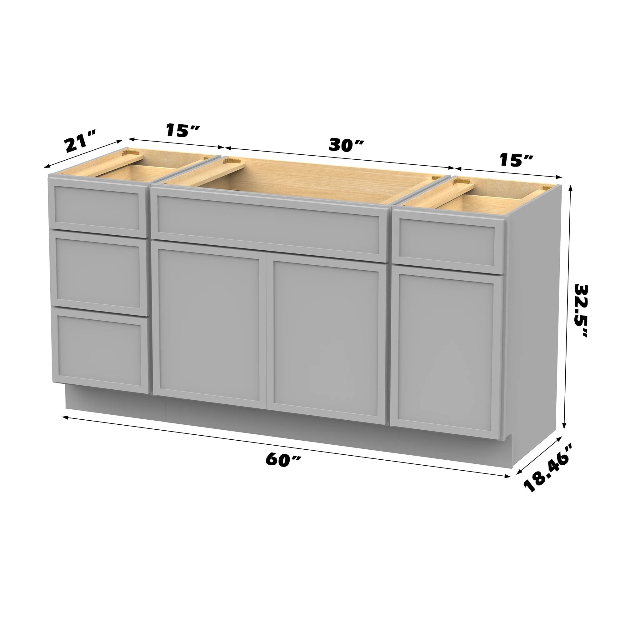 60 in. W x 21 in. D x 32.5 in. H Freestanding Bathroom Vanity Cabinet without Top in Smoky Gray