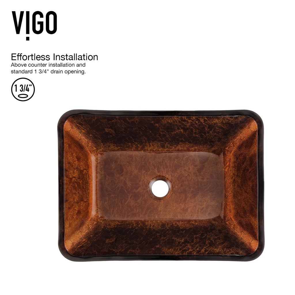 VIGO Donatello Artistic Rubywood Glass 18 in. L x 13 in. W x 4 in. H Rectangular Vessel Bathroom Sink