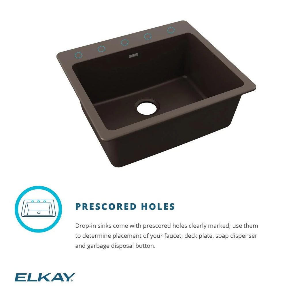 Elkay Quartz Classic 25" x 22" x 9-1/2", Single Bowl Drop-in Sink, Greystone