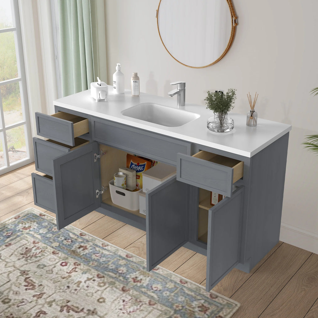 60 in. W x 21 in. D x 32.5 in. H Freestanding Bathroom Vanity Cabinet without Top in Smoky Gray