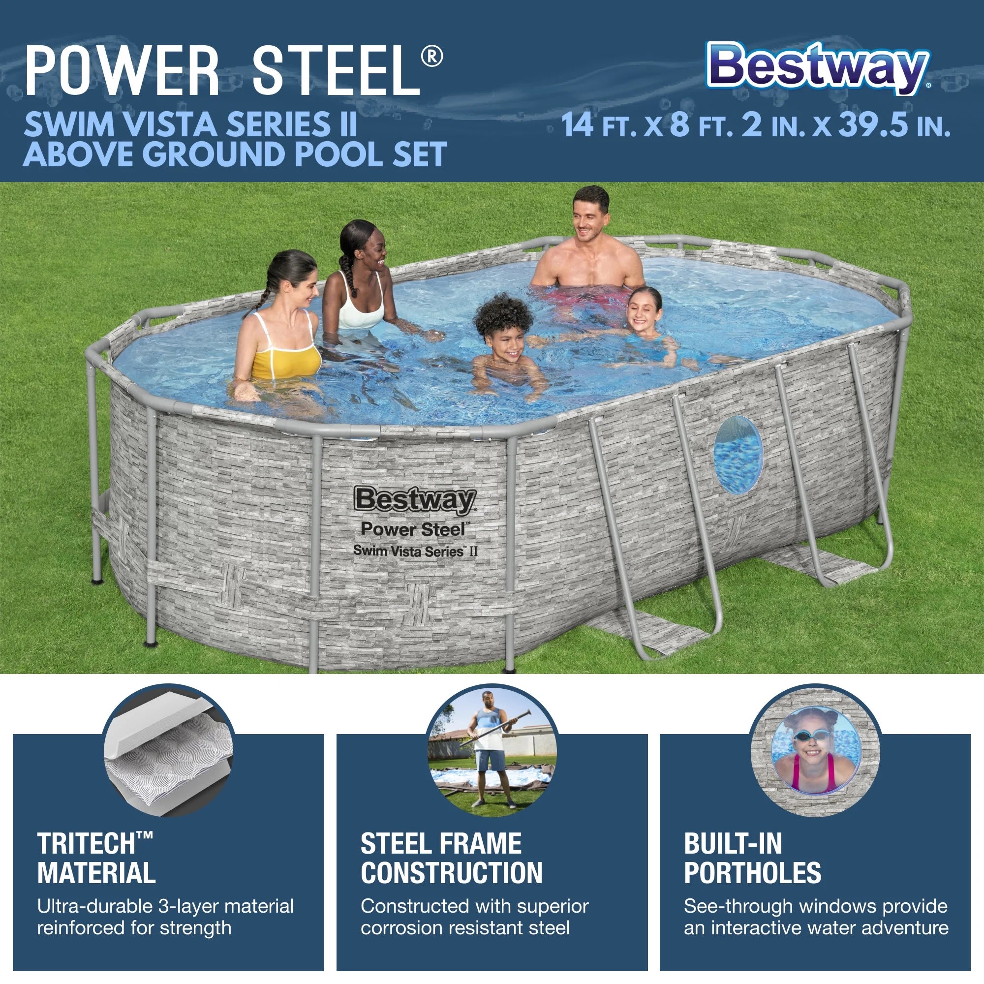 Bestway Metal Frame Above Ground Pool Oval 14 ft. x 8 ft. 2 in. x 39.5 in.