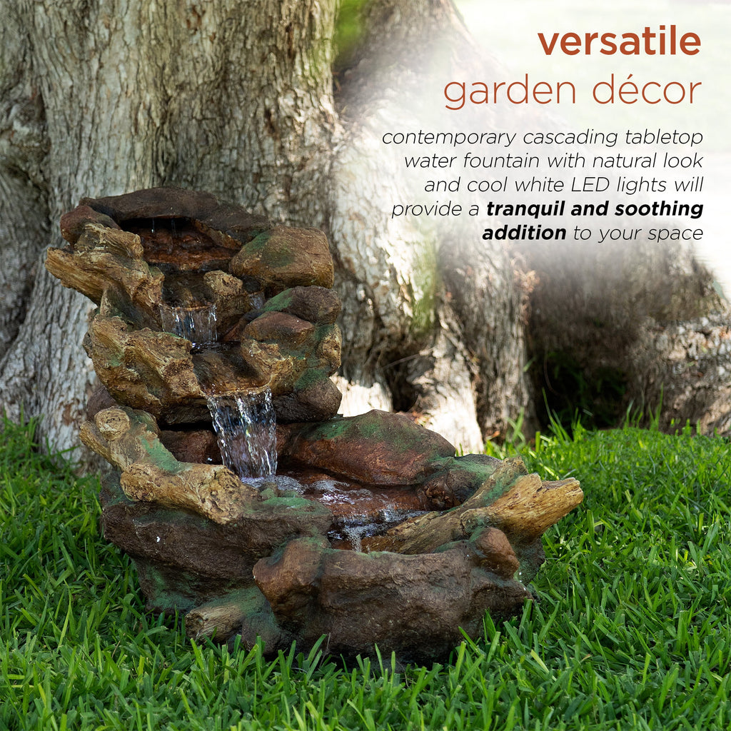 Alpine Corporation 59" x 16" x 20" Polystone Light-Up Cascading Floor Pump Fountain, Brown