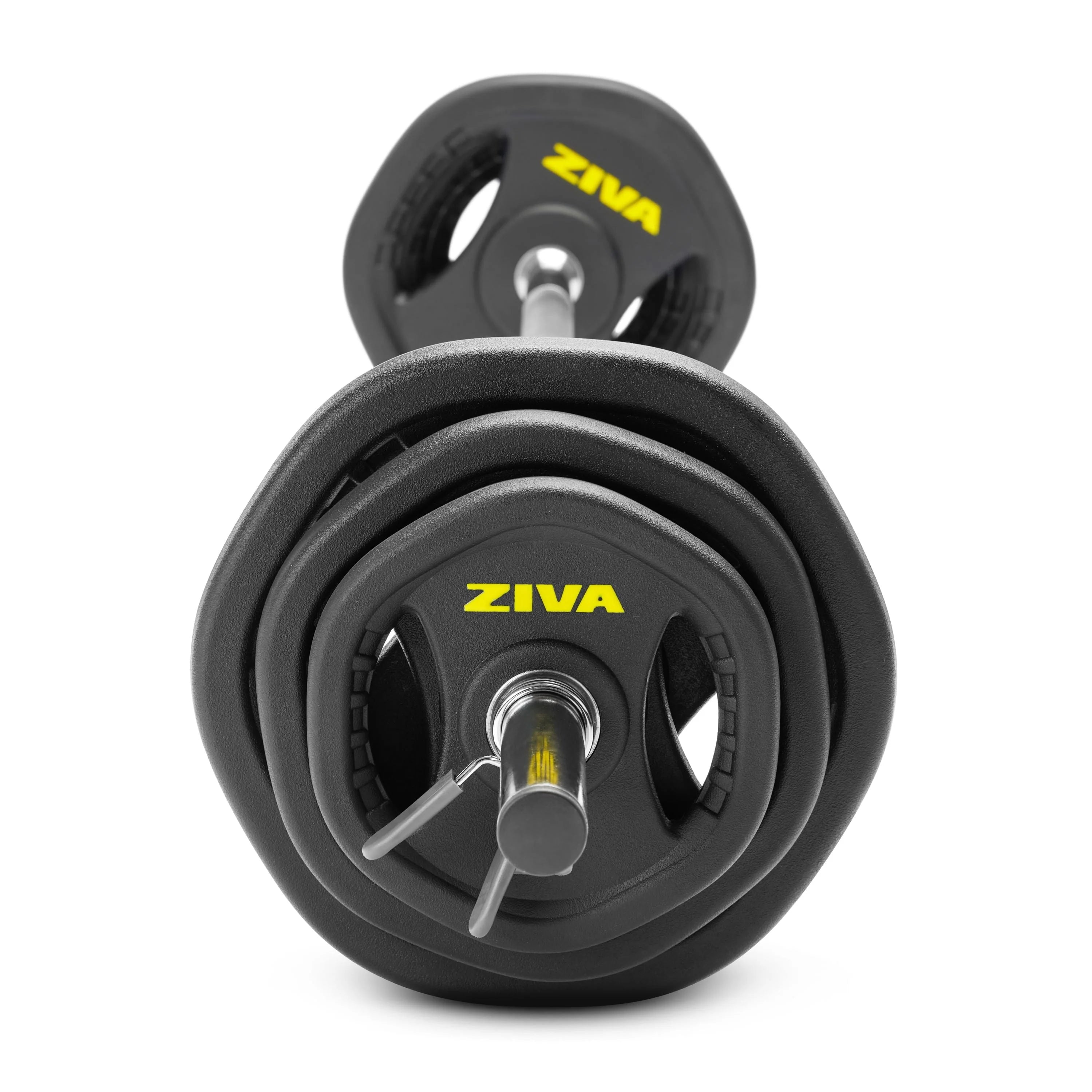 ZIVA RPU Studio Barbell Adjustable Weight Set - 6 High Grade RPU Coated Grip Plates (2 x 2.5lb, 2 x 5lb, 2 x 10lb) 1.18" D Steel Chrome Bar (55��L x 4.4lb) 2 x Spring Collars 锟�?Ships in Two Parts