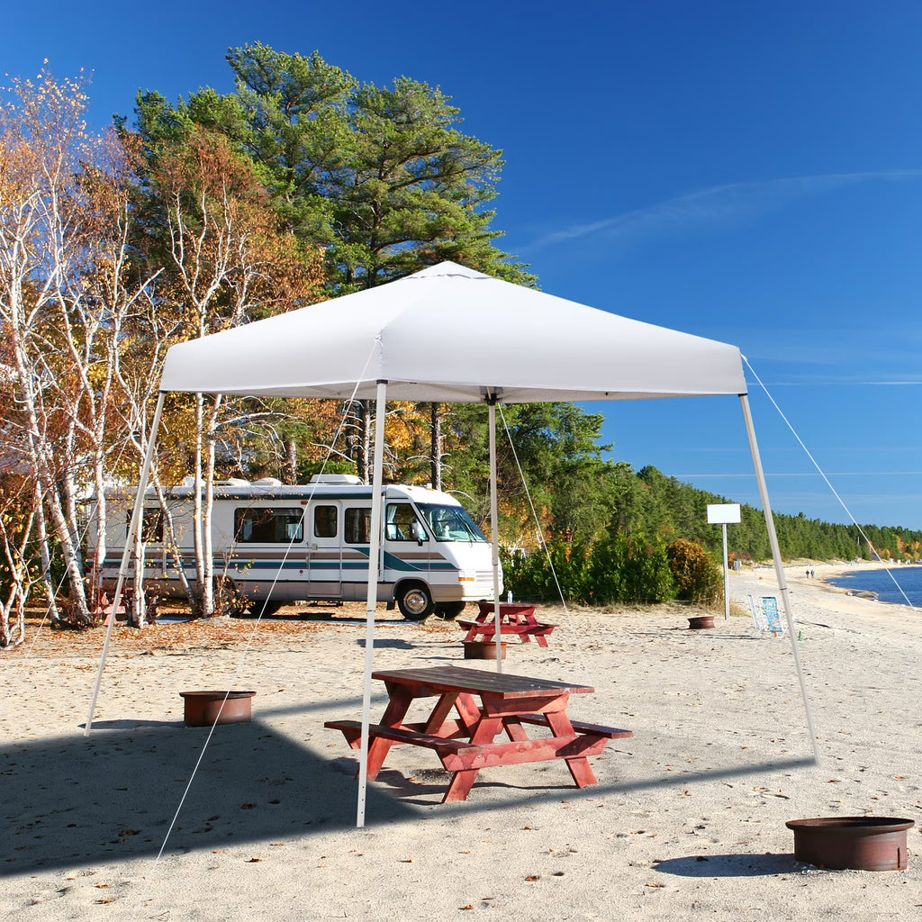 Zimtown 10ft x 10ft Base/8ft x 8ft Outdoor Pop up Tent Folding Gazebo Beach Canopy White