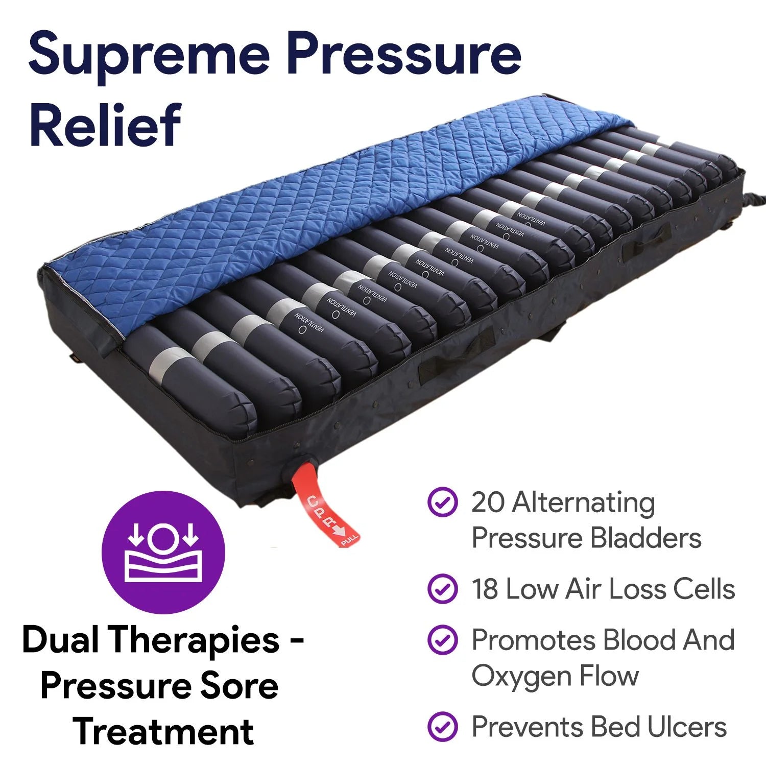 Proheal Low Air Loss Alternating Pressure Air Mattress with Pump - 3" Foam Base - 36锟斤拷 x 80锟斤拷 x 8"