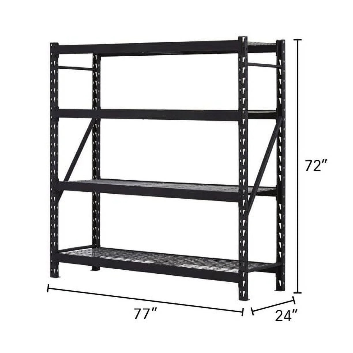 Muscle Rack 77"W x 24"D x 72"H 4-Tier Welded Steel Storage Rack, Black