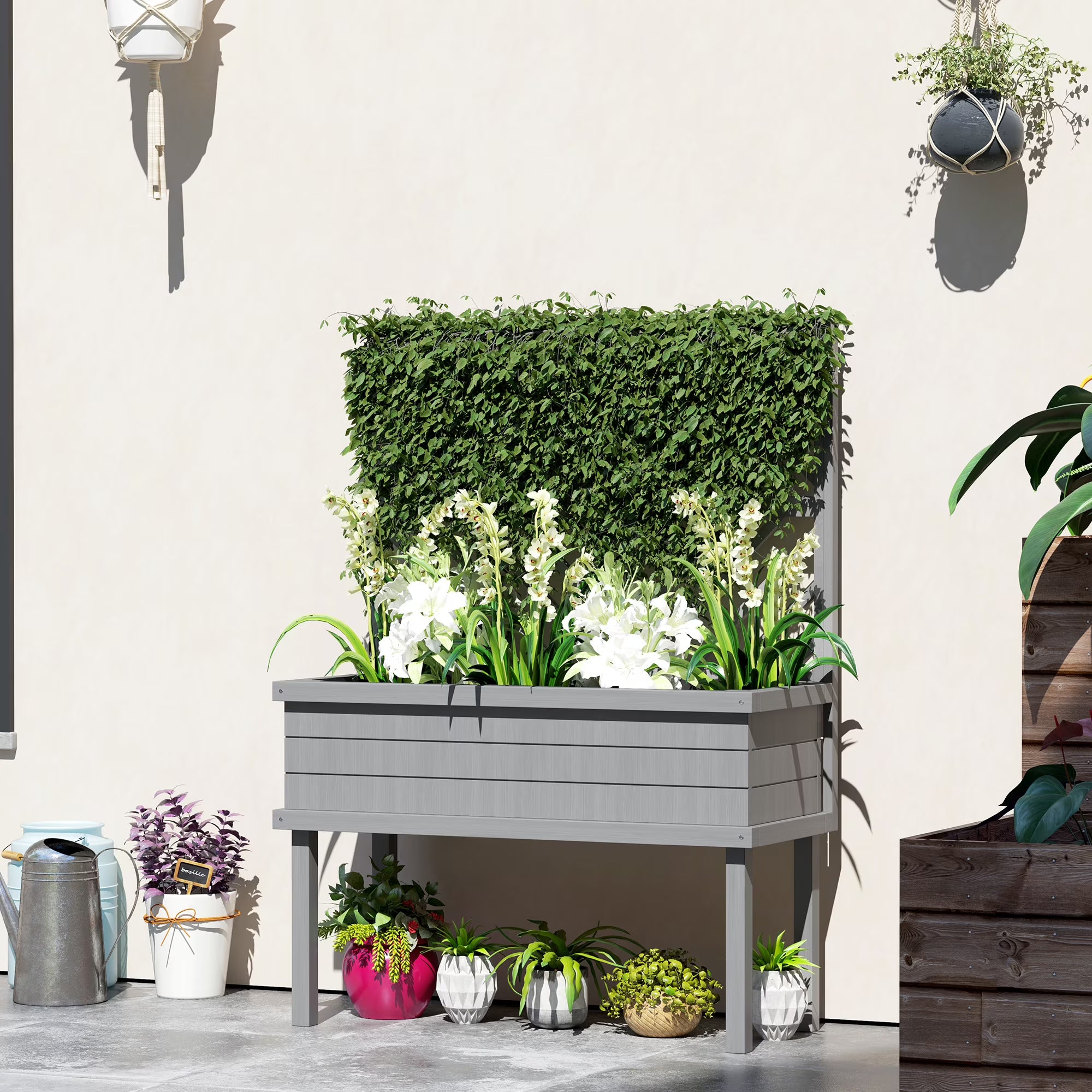 GHooa Raised Garden Bed with Trellis for Climbing Plants 41.25" W x 17.75" D x 55" H-Gray