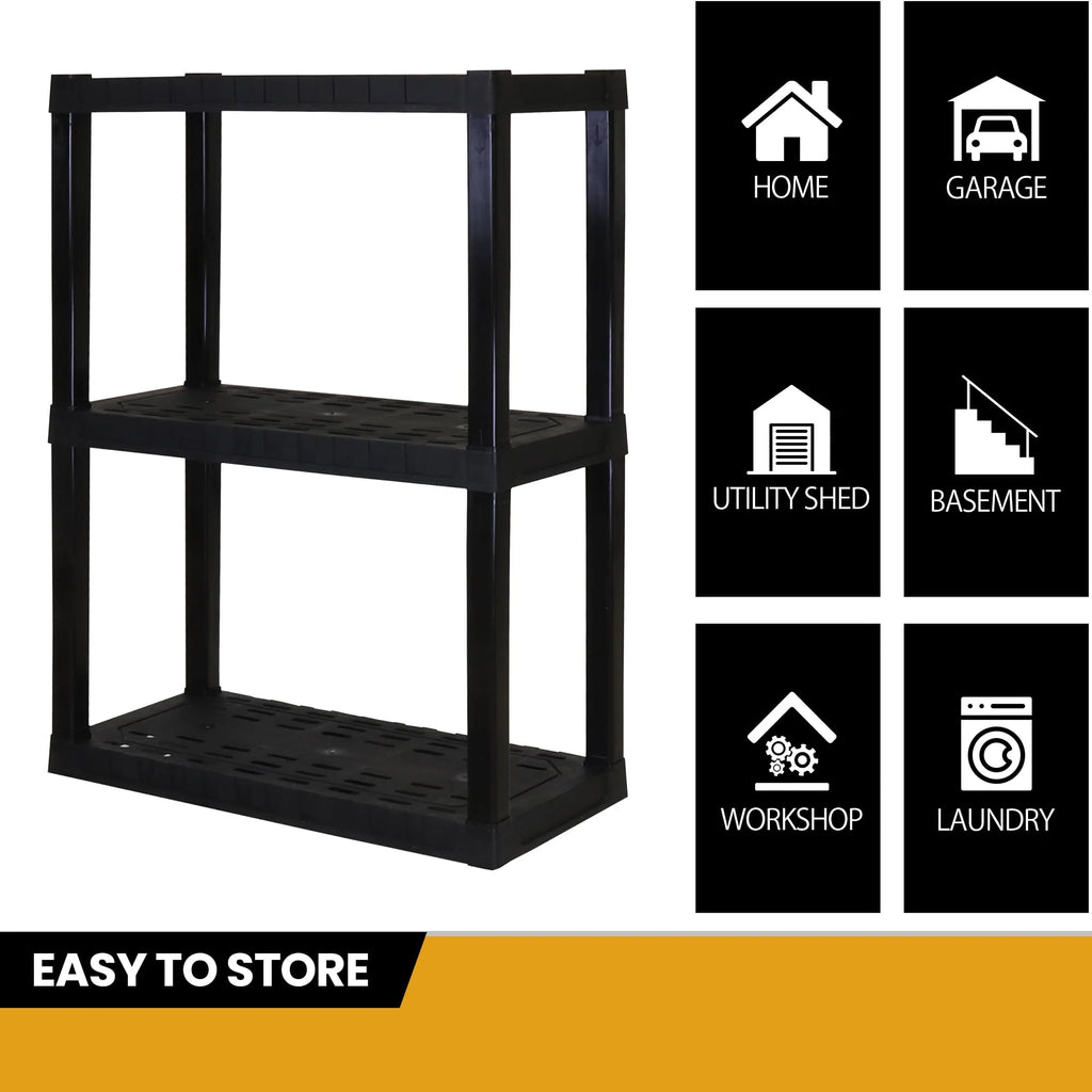 Hyper Tough 3-Tier Shelving Unit, W30 x D14 x H39" Multipurpose Garage Plastic Shelf Organizer, Black