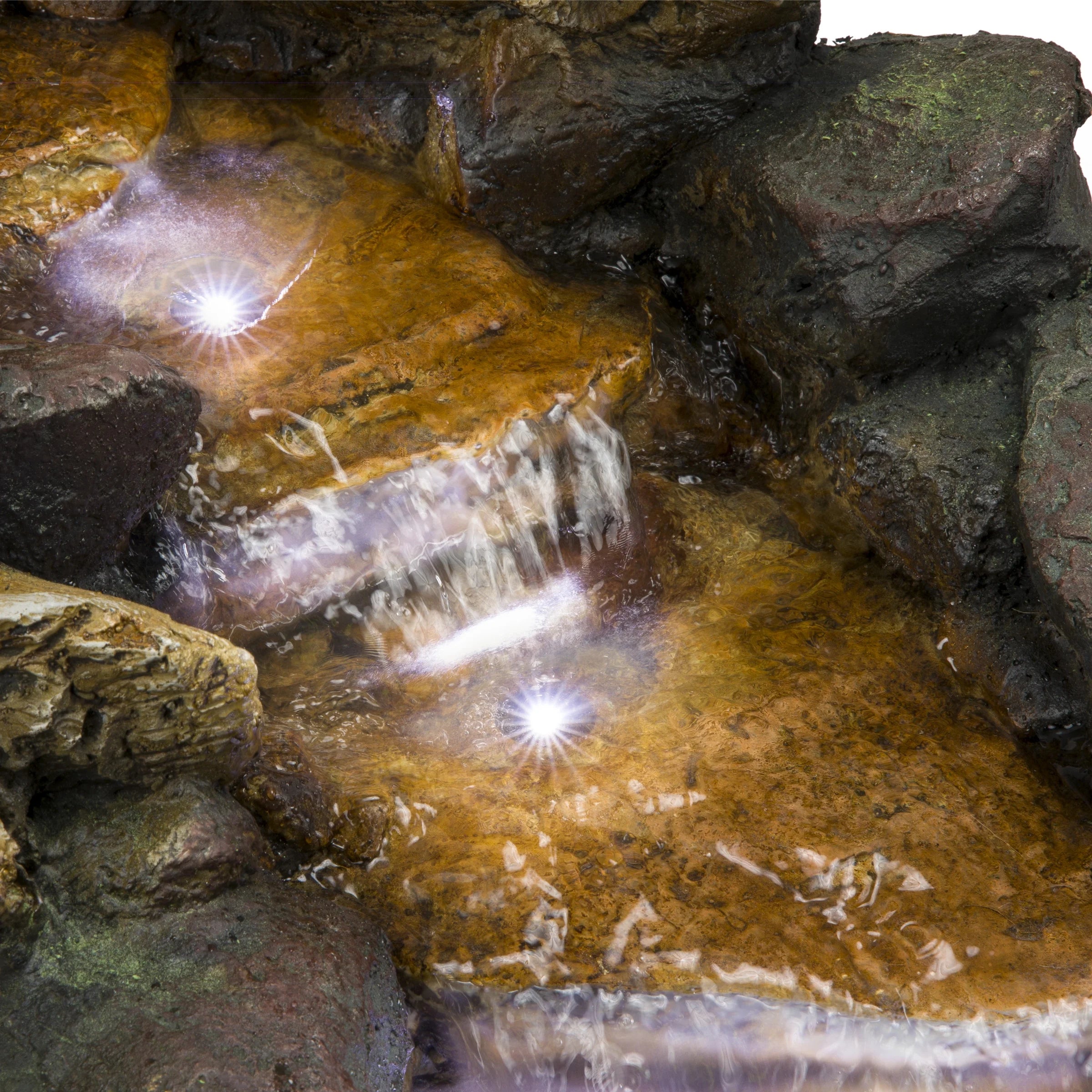 Alpine Corporation 59" x 16" x 20" Polystone Light-Up Cascading Floor Pump Fountain, Brown