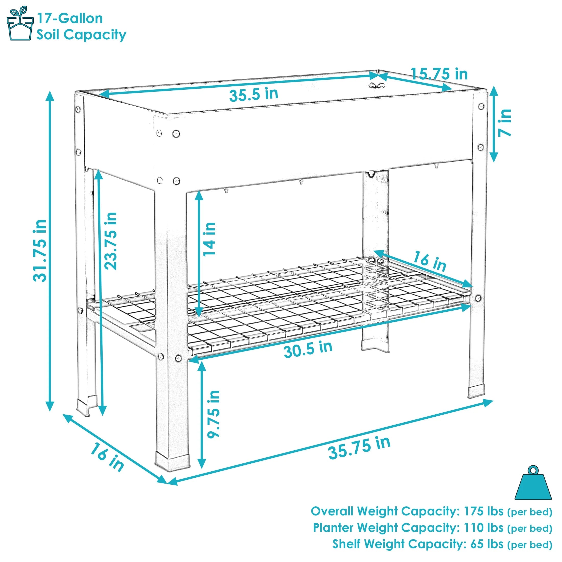 Sunnydaze 35.75" x 16" x 31.75" Black Galvanized Steel Raised Garden Bed, Set of 2