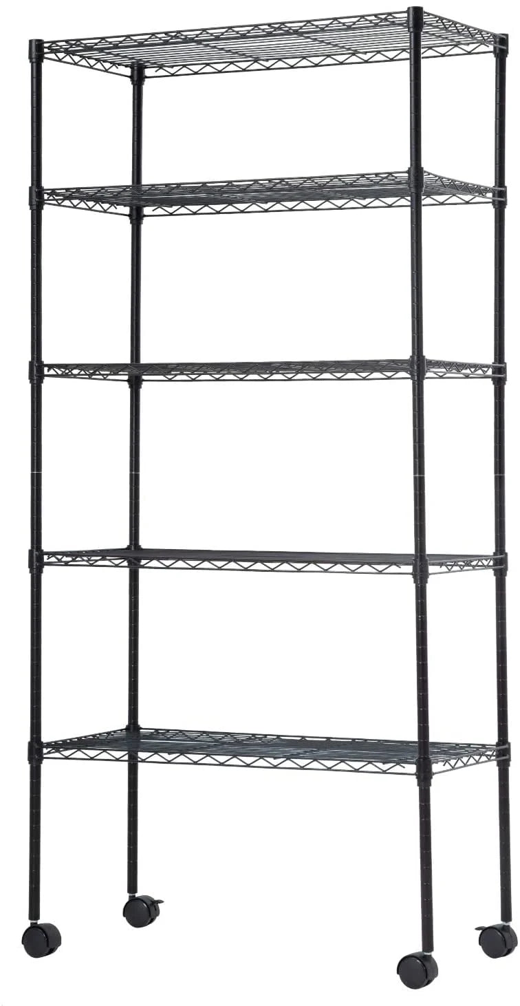 BestMassage Adjustable 30"W x 14"D x 60"H 5-Shelf Metal Freestanding Shelves, Black