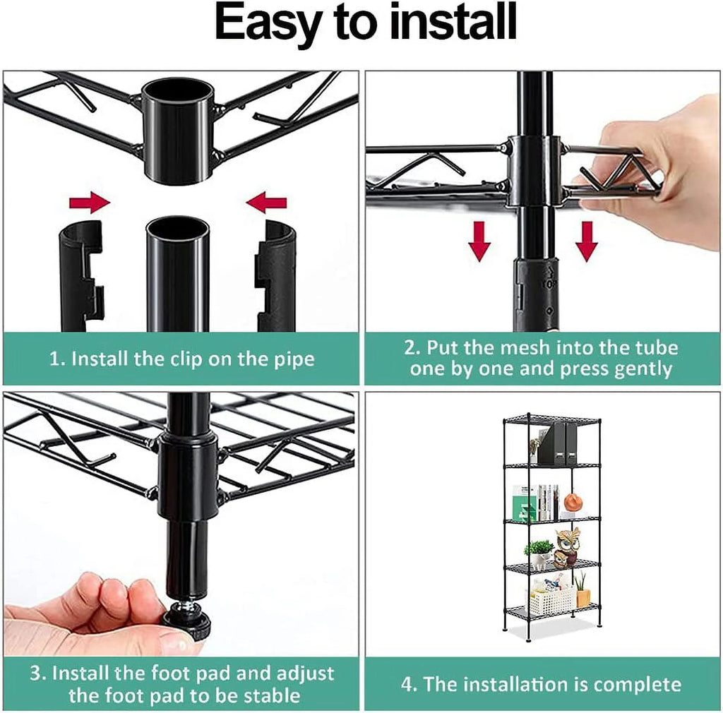 Vebreda 5-Tier Wire Shelving Unit, 21.7"L x 11.8"W x 59.1"H, Black