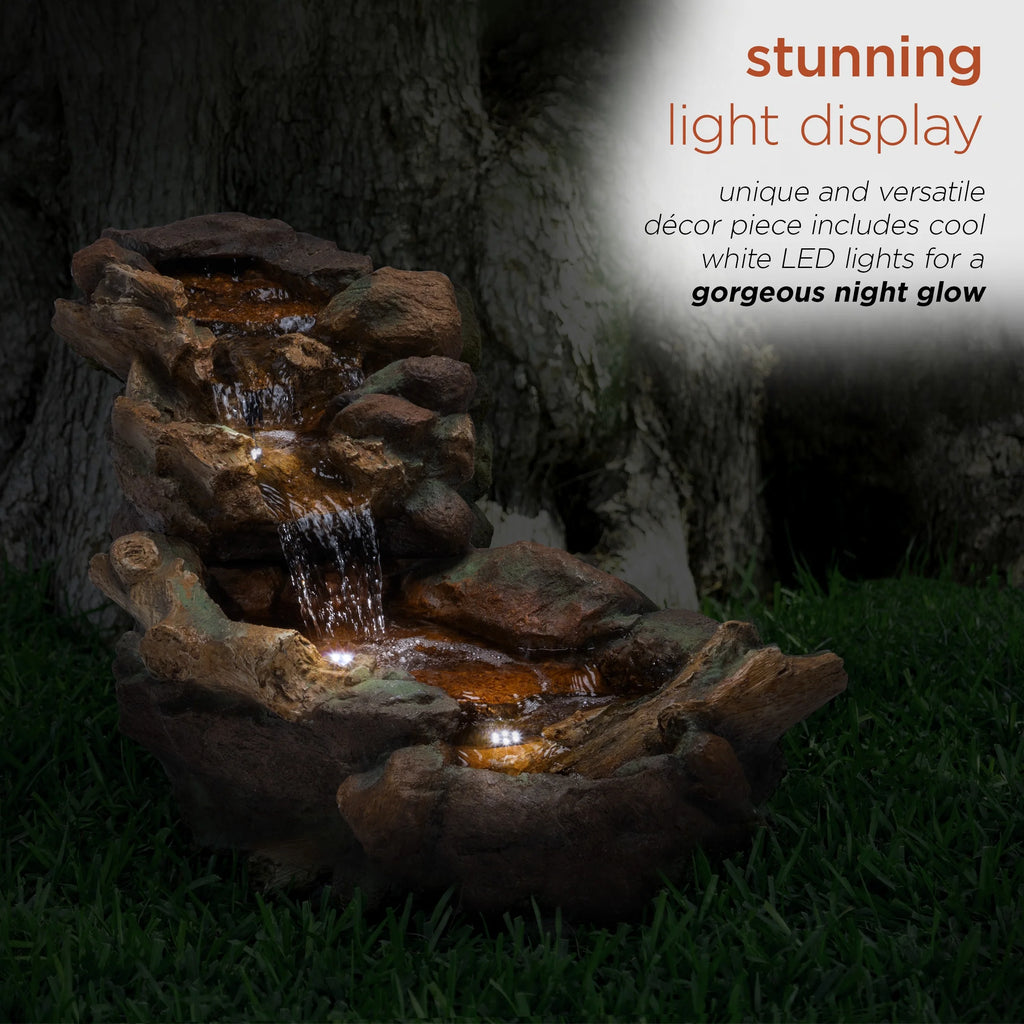 Alpine Corporation 59" x 16" x 20" Polystone Light-Up Cascading Floor Pump Fountain, Brown